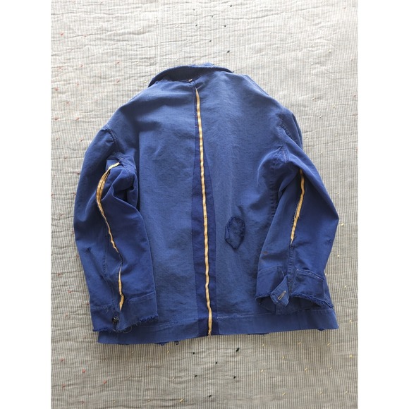 Vintage 1930s 40s French Indigo Moleskin Repaired Blue Work Jacket Women's XL - Picture 7 of 14